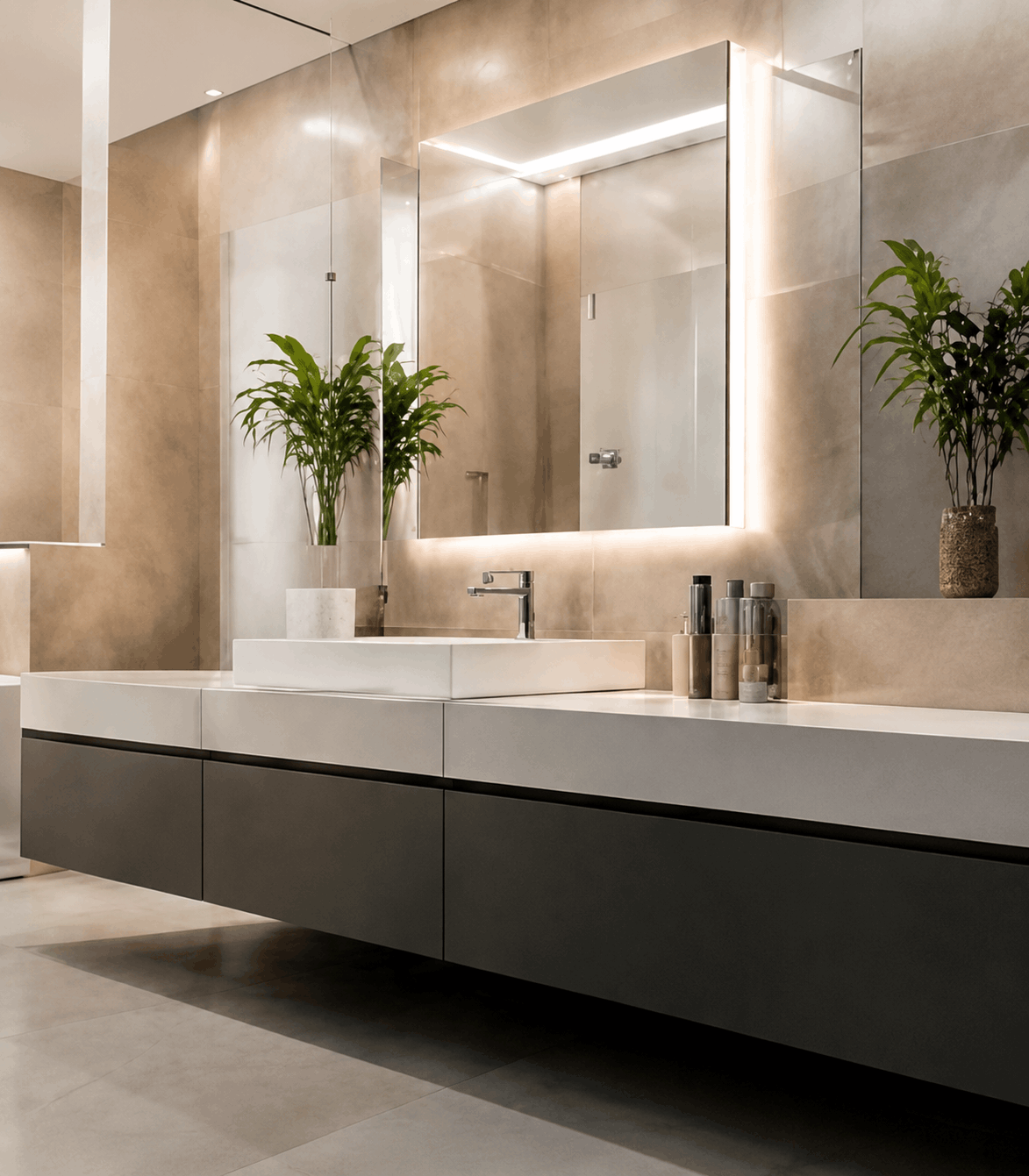 Salle de bain moderne installée par MTC Chauffage à Liège